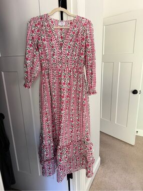 Pink city prints Sofia floral long sleeve v neck dress